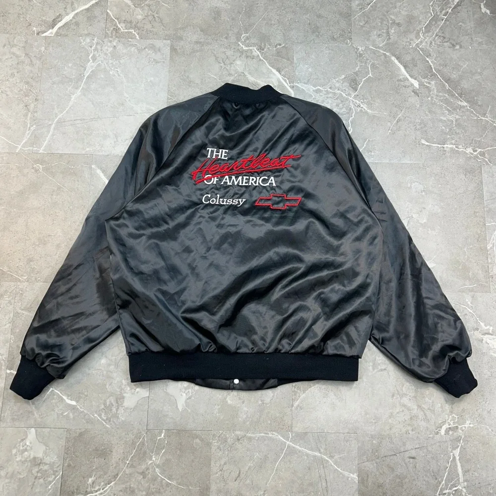 90s Vintage Chevrolet Satin Bomber Jacket Mens Large Heartbeat Of America Lined